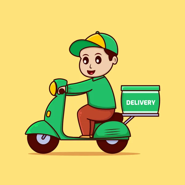 Illustration Courier Carrying Package Away Motorbike — Stock Vector