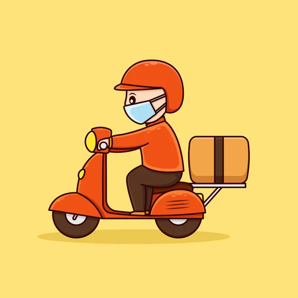 Illustration Courier Carrying Package Away Motorbike — Stock Vector