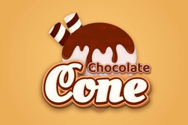 Düzenlenebilir metin efektli çikolatalı dondurma külahı logosu