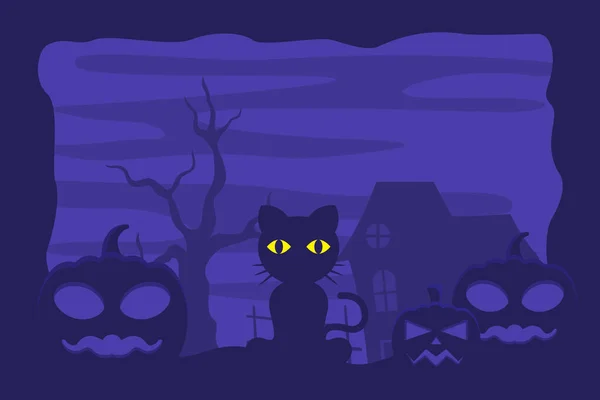 Halloween Cat Background Purple Shades — Wektor stockowy