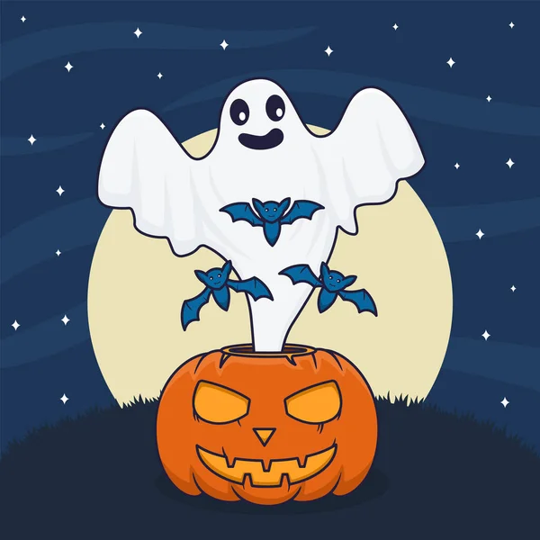 Ghost Pumpkins Halloween Ghost Comes Out Pumpkin Halloween — Stock Vector
