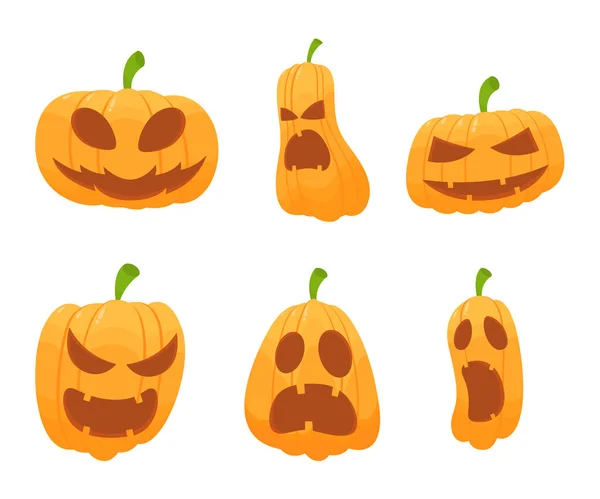 Halloween Pumpkins Different Expressions — Stock Vector