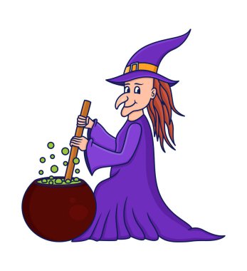 Witch Illustration Making Potions. Illustration of a witch making a potion by chanting a spell while stirring it.