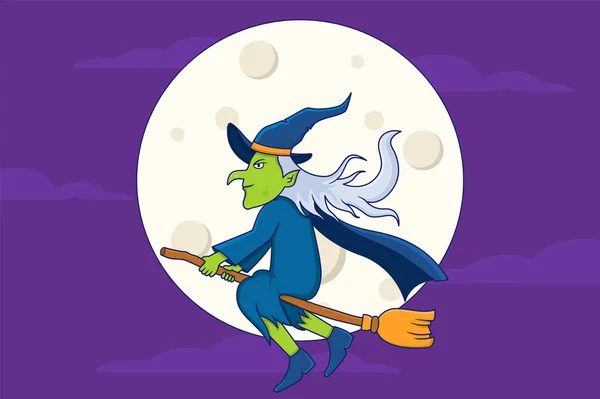 Uçan Süpürge Üzerinde Halloween Cadı — Stok Vektör