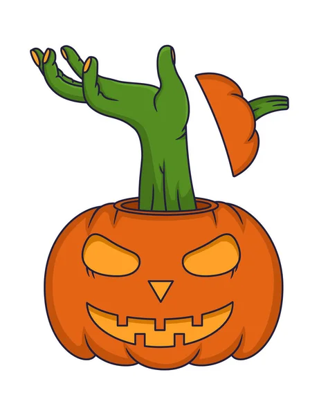Illustration Zombies Hands Coming Out Pumpkins Halloween Arrives — Vetor de Stock