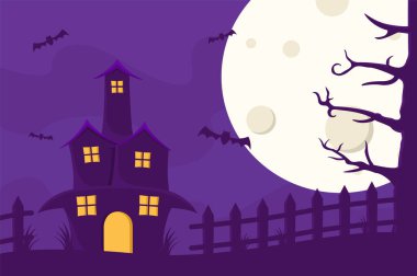 Spooky house background on Halloween. Scary house background on Halloween night in October.