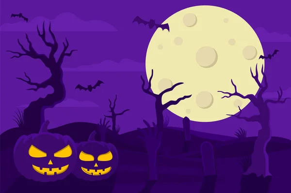 Creepy Atmosphere Cemetery Halloween Night — Stock Vector