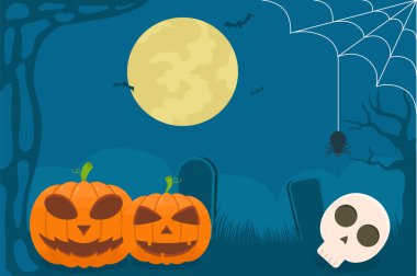 Halloween Night Background with Pumpkin. Scary Halloween night, there are pumpkins and skulls
