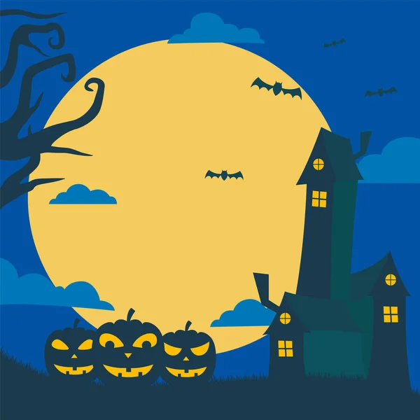 Halloween Night Background Pumpkin Moon Solution Making Halloween Celebration Posters — Stock Vector