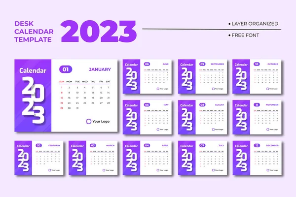 2023 Plantilla Calendario Escritorio Ilustraciones De Stock Sin Royalties Gratis