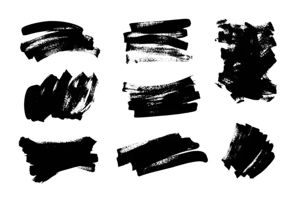 Collection Peinture Noire Coups Pinceau Encre Pinceaux Lignes Grungy Taches — Image vectorielle