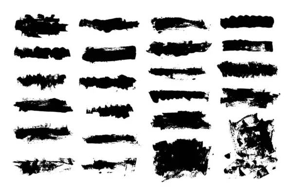 Verzameling Van Zwarte Verf Inkt Penseelstreken Borstels Lijnen Grungy Vlekken — Stockvector