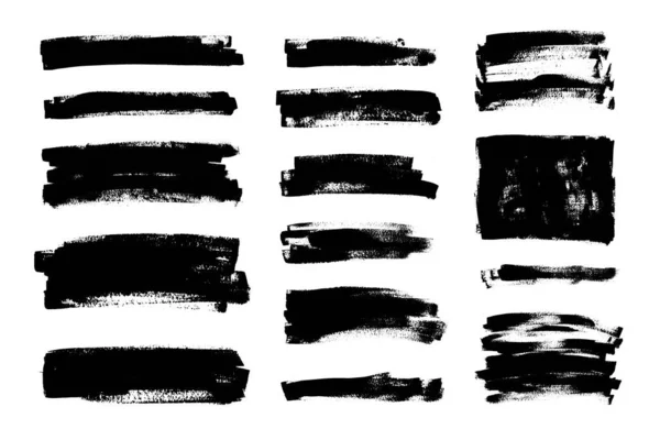 Collection Peinture Noire Coups Pinceau Encre Pinceaux Lignes Grungy Taches — Image vectorielle