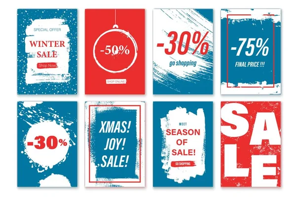 Χειμώνας, Χριστούγεννα, εποχιακές πωλήσεις. Κατακόρυφο κατάστημα, διαφημιστικά πανό, φυλλάδια, αφίσες. — Διανυσματικό Αρχείο