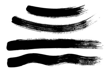 Fırça darbeleri seti. Siyah grunge tasarım elementleri, fırçalar, detaylı dokular, arka planlar.