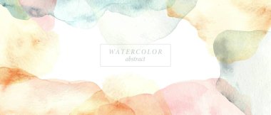 Soyut yatay suluboya arkaplan. Renkli el boyaları soluk, bej, sarı, fildişi, pembe, mavi, gri renkte..