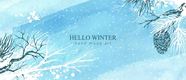 겨울푸른 손으로 소나무가지 크리스마스 분위기 얼어붙은 눈송이 — 스톡 벡터
