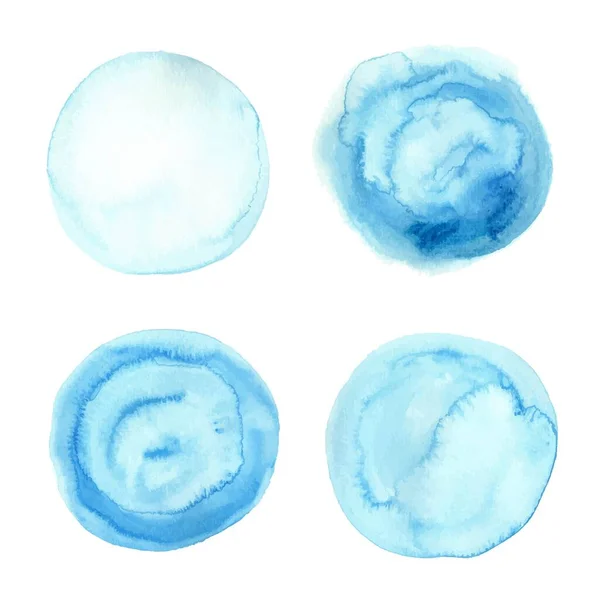 Set of blue watercolor circles. Different style round washes, textures. Backdrop, place for text. — Vettoriale Stock