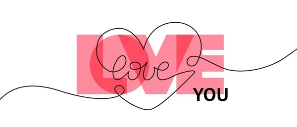 Happy Valentines Day. Love you line heart — Image vectorielle