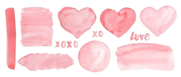 Set Acuarela Rosa Elementos Diseño Del Día San Valentín Lugar — Vector de stock