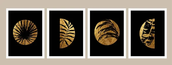 Βοτανικές Και Χρυσές Αφίσες Τέχνης Τοίχου Νύχτα Φεγγάρι Φεγγάρι Εξωτικά — Διανυσματικό Αρχείο