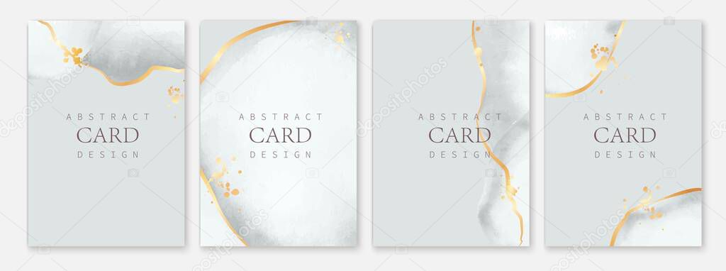 Set of vertical backgrounds. White, grey watercolor fluid painting vector design. Dusty pastel, neutral and golden