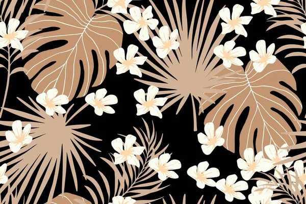 Сучасний Екзотичний Безшовний Візерунок Леопардове Хутро Тропічні Листя Квіти Гібіскусів — стоковий вектор