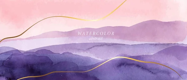 淡淡的水彩背景 柔和的粉色和紫色阴影 金色线条 — 图库矢量图片