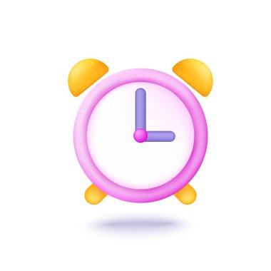3D alarm saat vektör simgesi. Uygulama, takvim, anımsatıcı, web, mobil akıllı telefon için çizgi film biçimi simgesi.