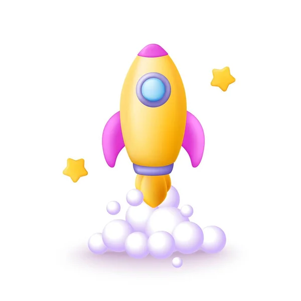 Cartoon Spaceship Toy Rocket Sturt Space Successful Business Idea Launch — Stock Vector