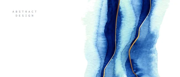 水彩画的垂直背景 绿松石水彩画矢量设计 尘土飞扬的粉刷 中性和金色的大理石 抽象海 金线山水画 — 图库矢量图片