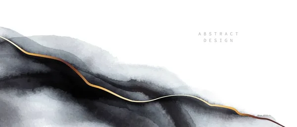 Eleganter schwarzer, weißer, grauer Aquarell-Hintergrund. Goldene Steigungslinie. Design für Visitenkarte, Einband, Verpackung — Stockvektor