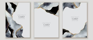 Dikey arkaplan seti. Gri grunge suluboya dokusu. Tek renkli el yapımı, altın çizgilerle boyanmış.