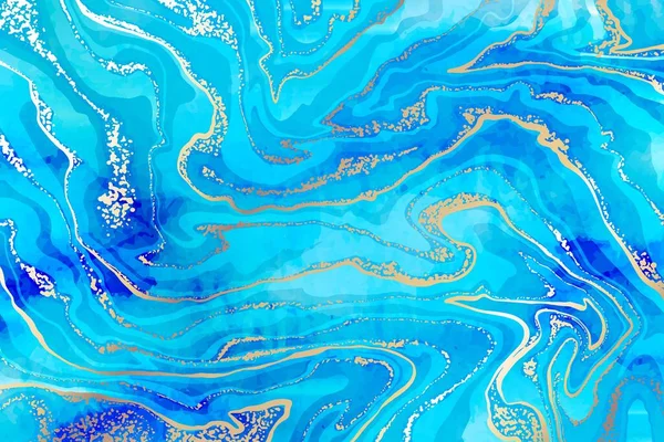 Абстрактний акварельний фон з синіми хвилями, золотими лініями. Елегантний, шикарний фон рідинного мистецтва . — стоковий вектор