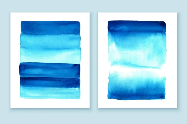 Blauer Aquarellhintergrund. Minimal Wandkunst Set. Bue Pinselstriche. Meer, Himmel handbemalte Textur. — Stockvektor