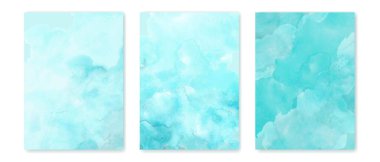 Turquoise, blue watercolor wash textures set.