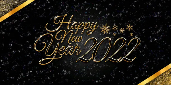 Feliz Ano Novo 2022 Texto Elegante Com Letras Douradas Flocos — Fotografia de Stock