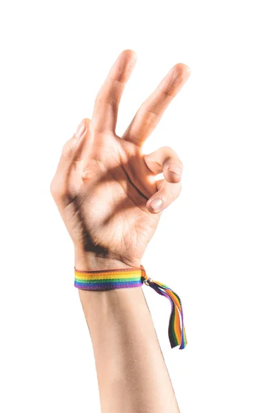 Podniesione Ramię Bransoletce Kolorami Flagi Lgbt Symbol Lgbt — Zdjęcie stockowe