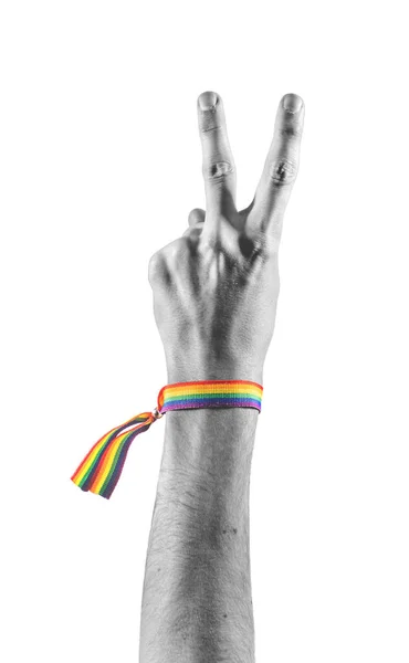 Mano Blanco Negro Con Brazalete Con Los Colores Bandera Lgbt —  Fotos de Stock