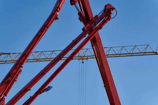 Part Red Construction Site Concrete Machine Yellow Crane Background Isolated — Stock Photo, Image