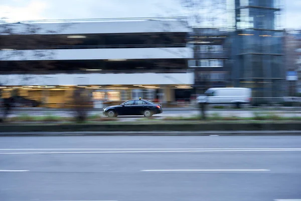 Stuttgart Germany January 2022 Vehicle Speed Black Taxi Car Mercedes — Stock Photo, Image