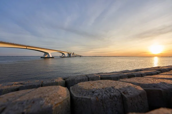 Мостовая Конструкция Бетона Стали Сееландский Мост Южной Голландии Соединяет Материк — стоковое фото