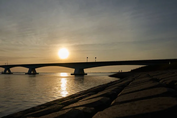 Сееландский Мост Голландии Строительство Бетона Стали Соединяет Муниципалитеты Шувен Дуйвеланд — стоковое фото