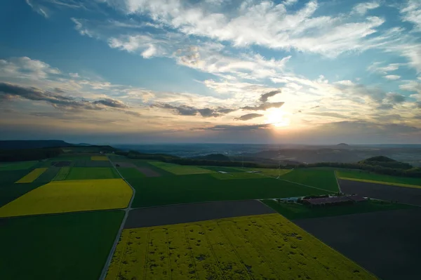 Puesta Sol Sobre Campo Alemania Vista Aérea —  Fotos de Stock