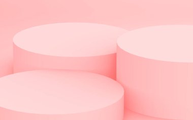 3D pembe silindir podyum minimum stüdyo arkaplanı. Soyut 3d geometrik şekil çizimi. Sevgililer Günü ürünü için göster.