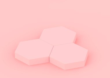 Soyut 3d pembe altıgen podyum minimum stüdyo arkaplanı. 3 boyutlu geometrik şekil çizimi. Kozmetik moda ve sevgililer günü ürünü. 