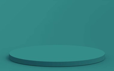 3D yeşil renkli silindir podyum stüdyo arkaplanı. Soyut 3d geometrik şekil çizimi. Kozmetik parfüm için doğal ürün görüntüsü.