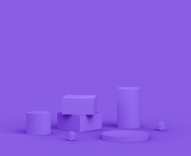 Soyut 3d mor menekşe platform minimum stüdyo arkaplanı. 3 boyutlu geometrik şekil çizimi. Kozmetik ve güzellik ürünleri için görünüm.