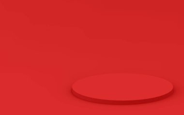 3d kırmızı silindir podyum minimum stüdyo arkaplanı. Soyut 3d geometrik şekil çizimi. Yaz tatili ürünleri için görüntü.