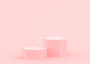Soyut 3d pembe altıgen podyum minimum stüdyo arkaplanı. 3 boyutlu geometrik şekil çizimi. Kozmetik moda ve sevgililer günü ürünü. 